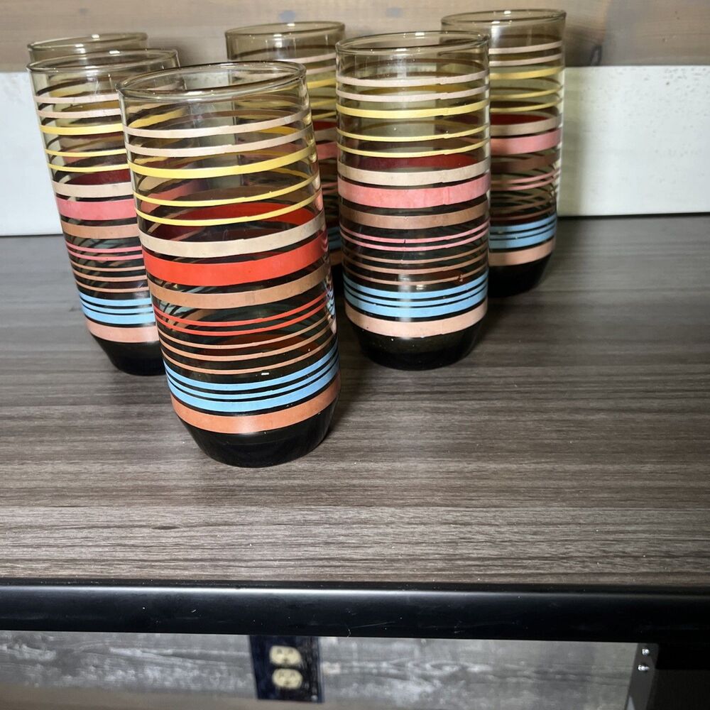 6 Vintage Smoked Striped Glass MCM 6 Inch Retro 70’s